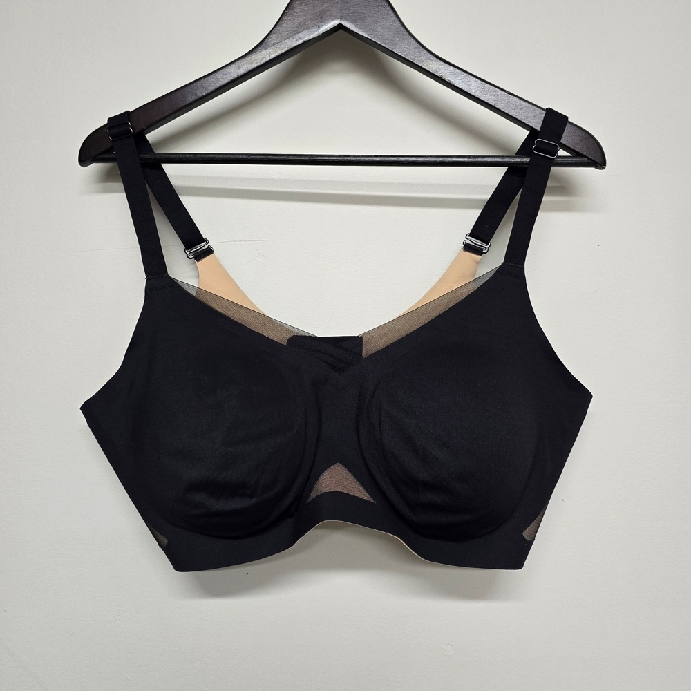 Honeylove Crossover Bra Womens 2X Black Nylon Spandex Mesh Wireless Comfort
